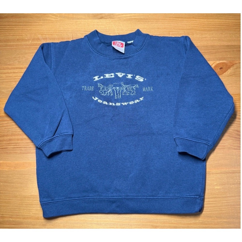 Vintage Little Levis Kids Sweatshirt Blue Embroidered Two Horse Logo USA 90s